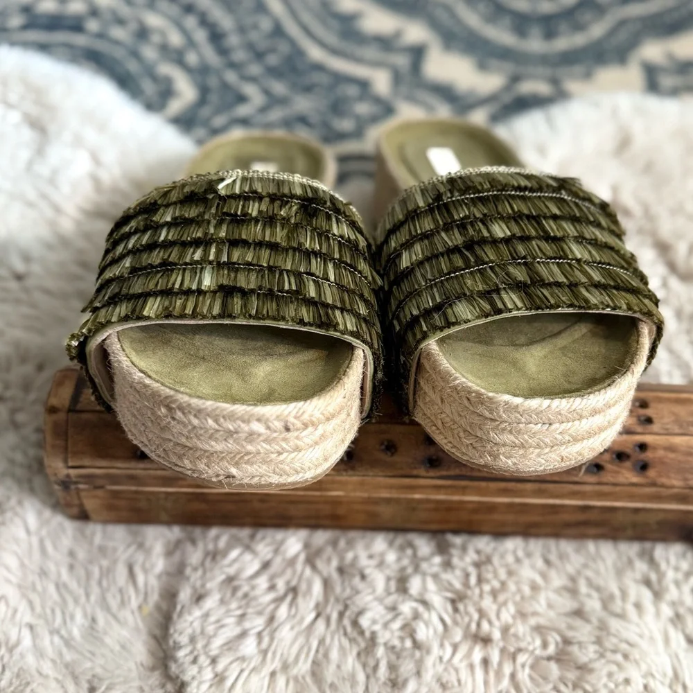Paloma Barceló Olive Green Raffia Platform Slide Sandals - Picture 6 of 11